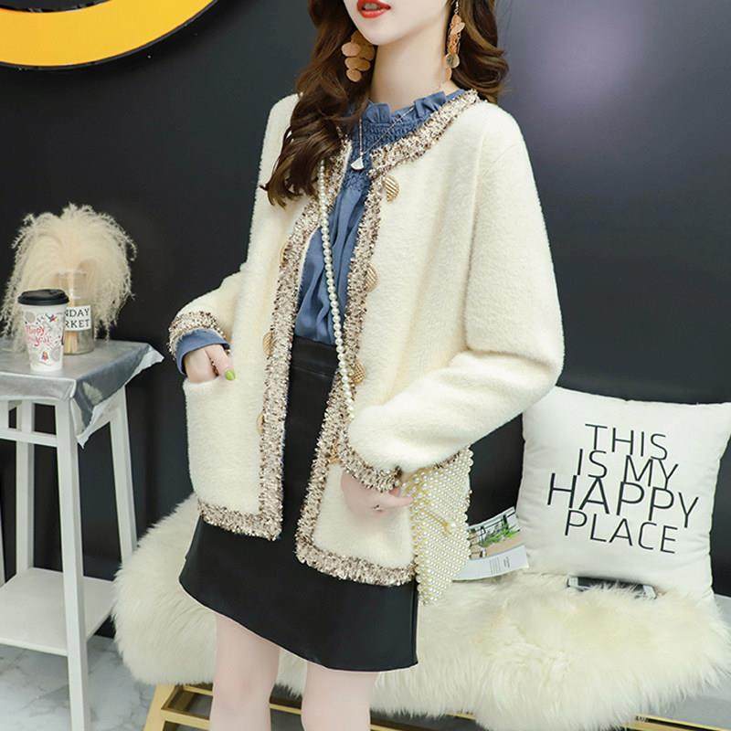 ROUJE ESVIP貂绒开衫女2025新款春秋外套宽松小香风百搭针织上衣,淘宝优惠券,粉丝福利购,淘宝优惠卷