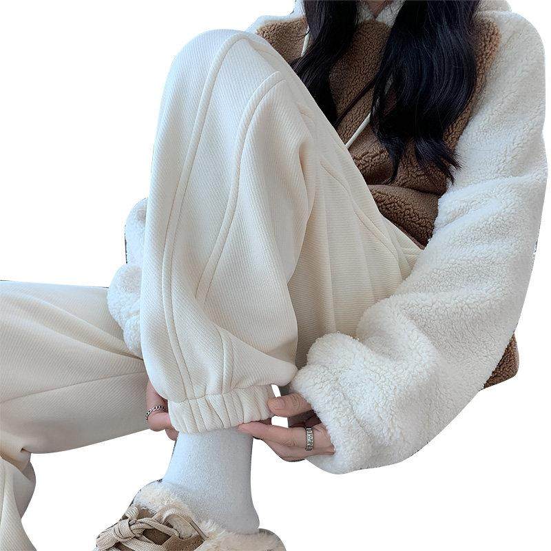 Rouje Dsyle白色运动裤女宽松加厚休闲卫裤加绒香蕉防风束脚裤子,淘宝优惠券,粉丝福利购,淘宝优惠卷