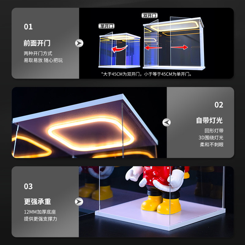 亚克力带灯展示盒子le高积木泡泡玛特大娃盒透明多尺寸防尘展示柜,淘宝优惠券,粉丝福利购,淘宝优惠卷