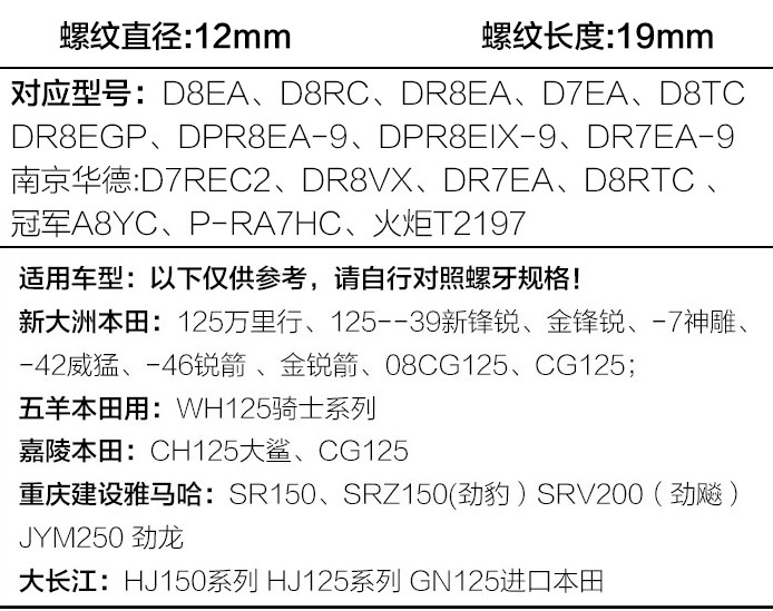 摩托车火花塞三极/三爪铱金火花塞70/90/110/125/150弯梁踏板包邮-图3