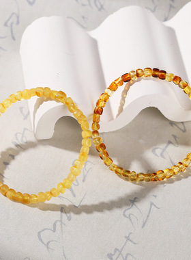 晶东珠宝天然蜜蜡方糖手链 5mm蜜蜡方糖diy手串 蜜蜡方形手串批发