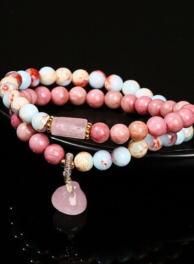 晶东珠宝5A天然葡萄石白水晶双圈手链时尚小清新夏季女生手饰批发