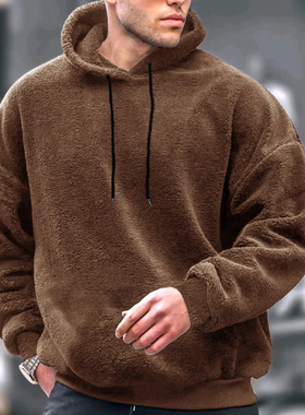 2025秋冬大码连帽卫衣男时尚运动休闲珊瑚绒保暖上衣Men's hoodie