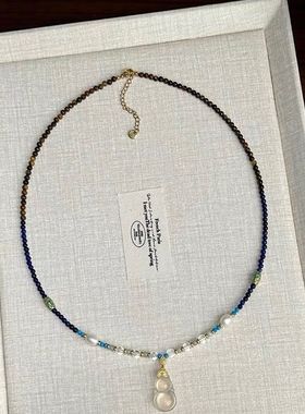 新中式设计仿珍珠高冰玉髓葫芦翡翠白水晶串珠项链吊坠女款锁骨链