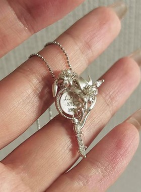 百合花密钥吊坠项链女小众精致时尚百搭镶钻钥匙锁骨链高颜值简约