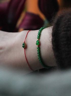 「福禄莲莲」阳绿色仿翡翠葫芦新年本命年红绳手链手绳女复古民族