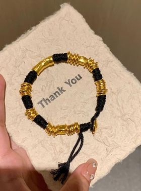 金色盘缠手串男女复古手绳编绳手串时尚高级国潮经典民族风百搭女