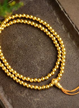 古法金六字箴言108颗佛珠念珠项链手链毛衣链手串饰品高保色