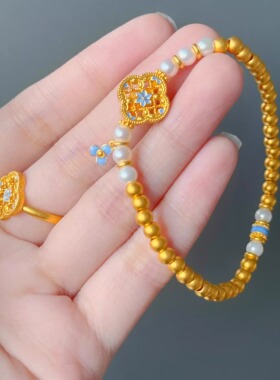 御青瓷黄色色珍珠手链新中式珐琅镂空首饰东方美学复古宫廷风