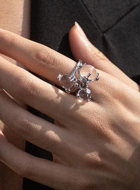 【星簇晶环】透体水晶几何戒指多珠簇镶设计小众轻奢艺术感食指戒
