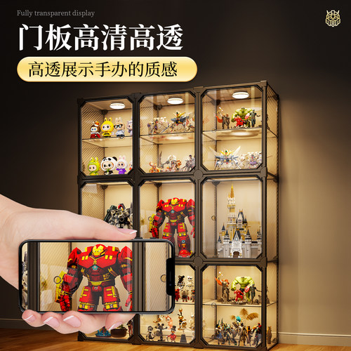手办展示柜玩具收纳盒积木模型盲盒家用适用乐高透明陈列置物架子 - 图3