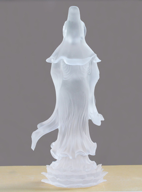 古法琉璃莲花观音佛像摆件34cm