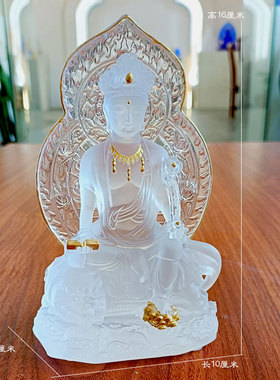 琉璃贴金文殊菩萨佛像摆件
