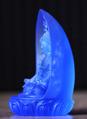 古法琉璃背板小药师佛佛像摆件