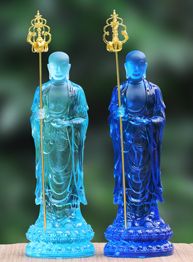 古法琉璃天蓝地藏王佛像供奉摆件