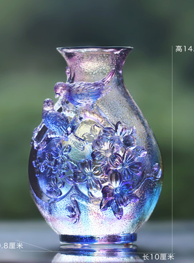 琉璃喜鹊花瓶摆件喜上眉梢