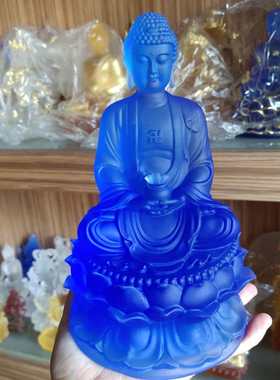 古法琉璃供奉鎏金如来佛蓝色摆件