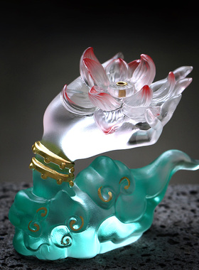 琉璃观音佛手香插描金摆件