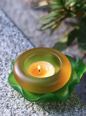 琉璃烛台供灯佛前摆件