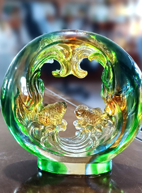琉璃鸿运当头鱼风水摆件