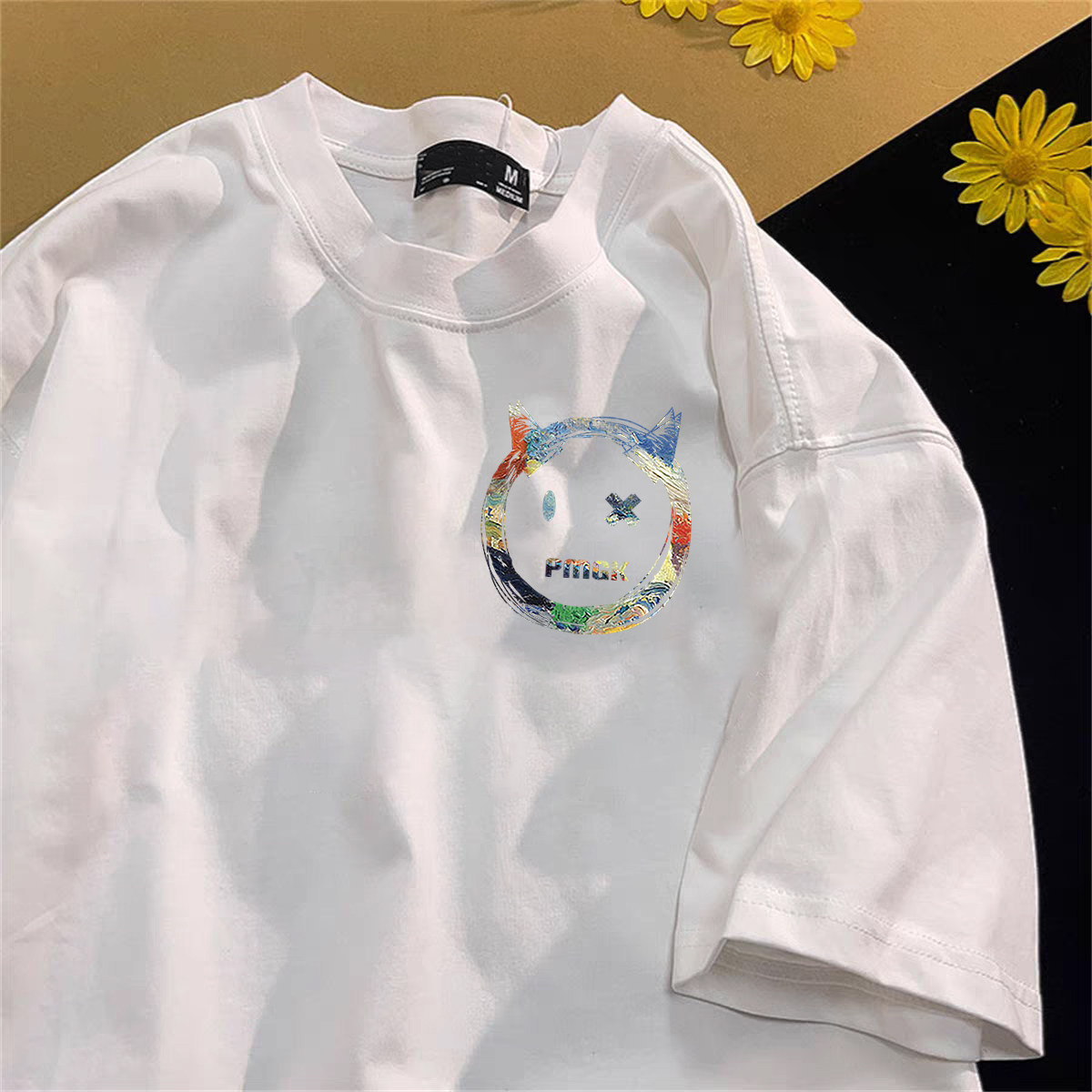 棉棉印象 美式印花复古短袖t恤女宽松大码夏季内搭打底衫棉上衣