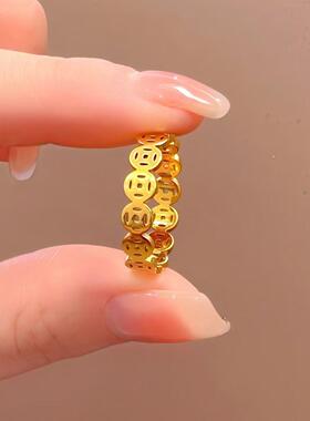 999黄金色铜钱戒指女招财钱