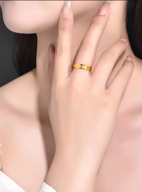 沙金999黄金色螺纹米字戒指男女款戒指金情侣款送女友老婆礼物