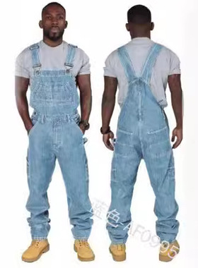 men's camisole straight leg denim jumpsuit jeans pants背带裤