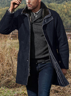 Men's mid length fur woolen coat for autumn and winter, coat