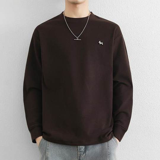 Autumn and winter men's German velvet bottoming shirt season double-sided brushed inner layer thickened warm long-sleeved top loose round 1216k