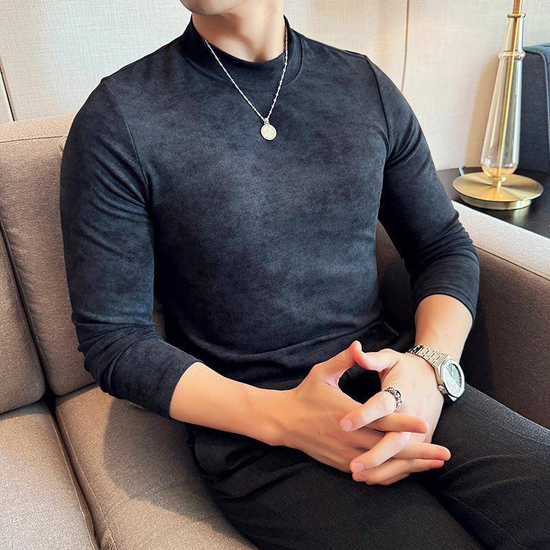 秋冬2025中领长袖T恤渐变扎染修身弹半高领打底衫1023z - 图3