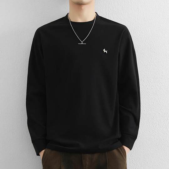 Autumn and winter men's German velvet bottoming shirt season double-sided brushed inner layer thickened warm long-sleeved top loose round 1216k