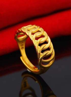 越南沙金戒指链条情侣对戒黄铜镀金黄金男女款首饰新款同款首