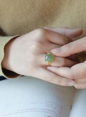 女小众设计不掉色民族风银祥云和田玉女士复古优雅开口玉石戒指指