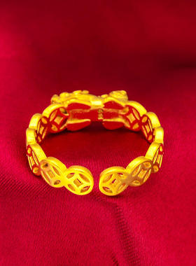 越南女士开口钱币戒指喷砂女款沙金戒貔貅戒指戒指/指环全新