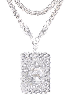 女小众设计不掉色锌合金祥云龙牌吊坠 个性镂空银牌 仿银饰品生日