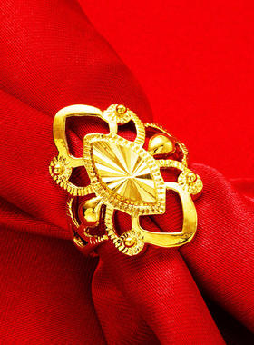 戒指沙金欧币时尚女戒 车花切花大面镂空戒指少数民族戒指