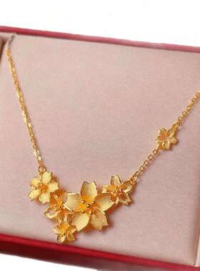 越南沙金三生花项链女轻奢小众镀金镂空花朵一体锁骨链全新成人