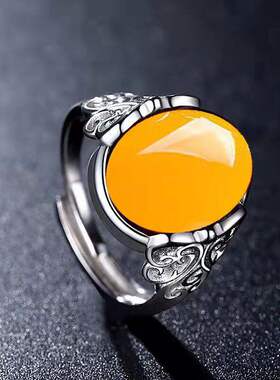 女小众设计不掉色新款绿玛瑙玉髓古银开口戒指女皇冠钻戒镂空蝴蝶