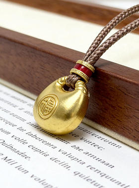 女小众设计不掉色金店同款沙金福字小钱袋项链小胖福金坨吊坠锁包