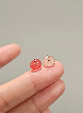 甜美卡通红苹果纯银无耳洞耳夹