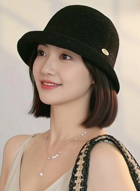 法式镂空编织透气防晒渔夫帽女