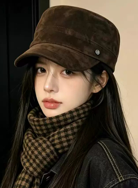 韩版复古麂皮绒显脸小马术帽女