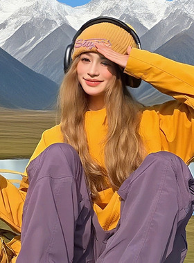 美式复古字母刺绣保暖针织帽女