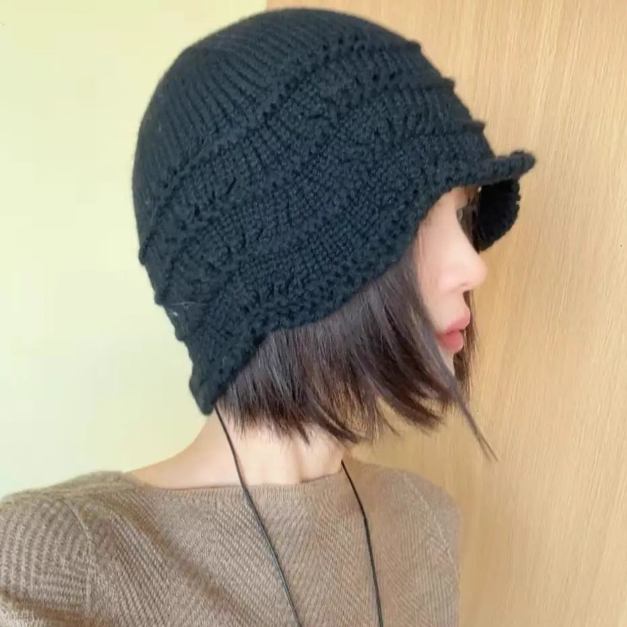 2025新款韩版简约纯色针织渔夫帽女秋冬季保暖百搭素颜显脸小盆帽,淘宝优惠券,粉丝福利购,淘宝优惠卷