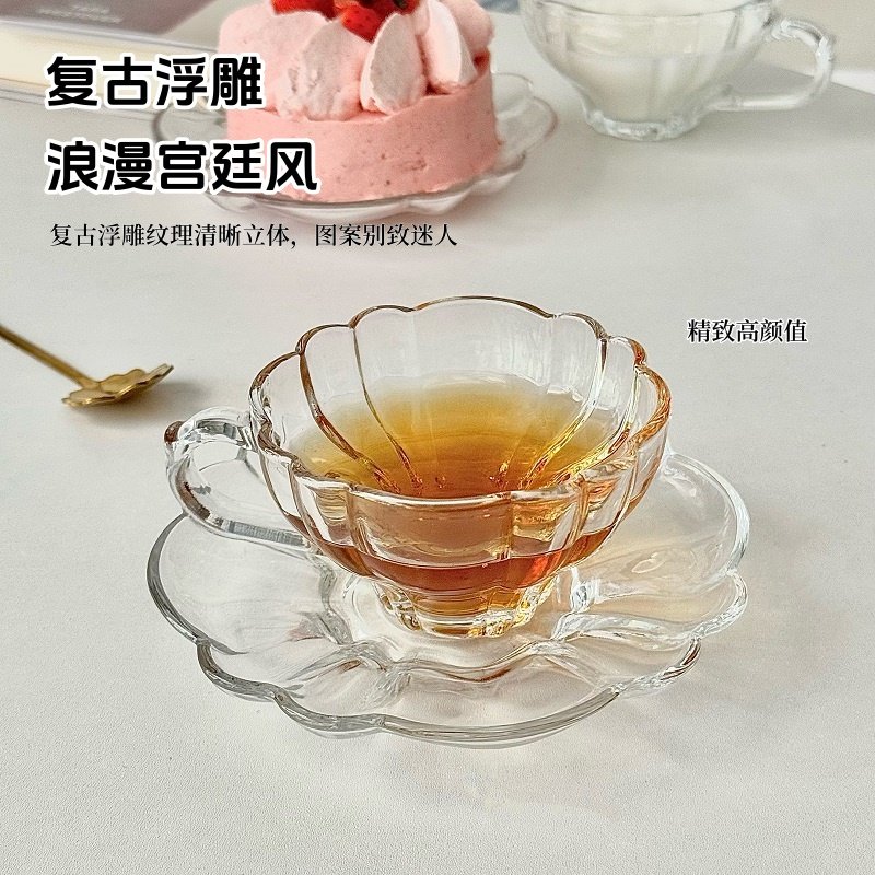 宫廷风碎花咖啡杯玻璃杯碟套装小茶杯甜品杯ins风高颜值点心盘,淘宝优惠券,粉丝福利购,淘宝优惠卷
