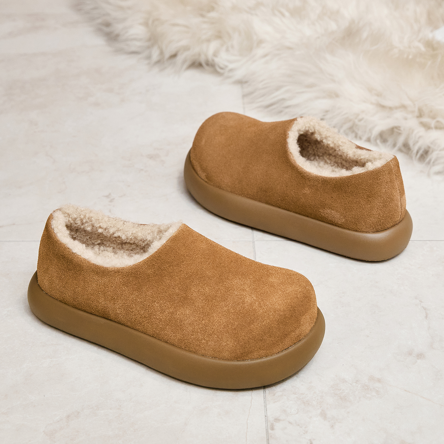 加绒保暖勃肯鞋女鞋2025冬季新款复古真皮软底懒人一脚蹬休闲板鞋 - 图2