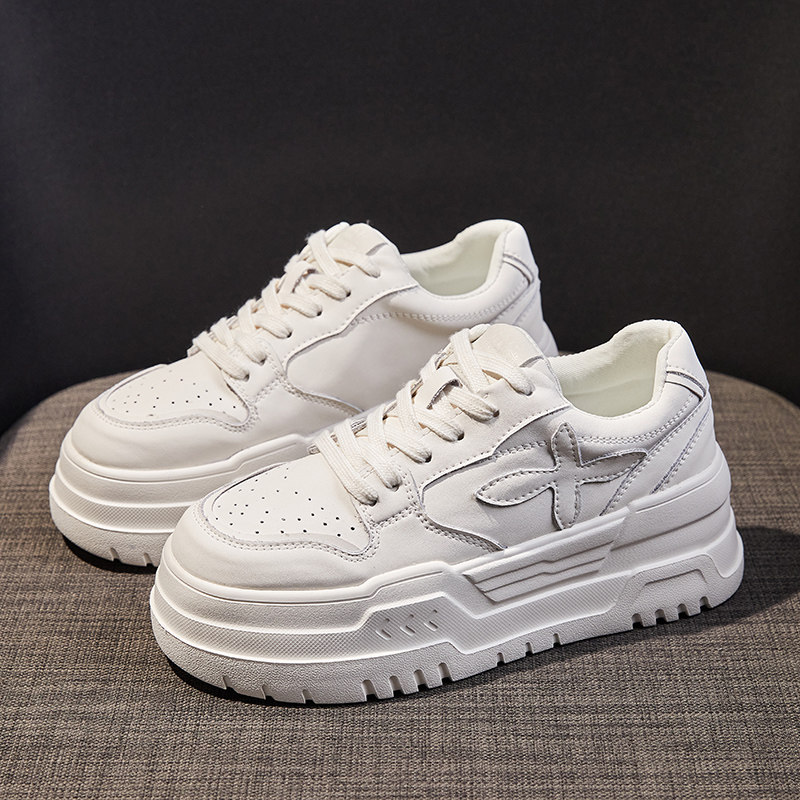 小香风真皮小白鞋女鞋2024春季新款爆款厚底松糕轻便运动休闲板鞋,淘宝优惠券,粉丝福利购,淘宝优惠卷