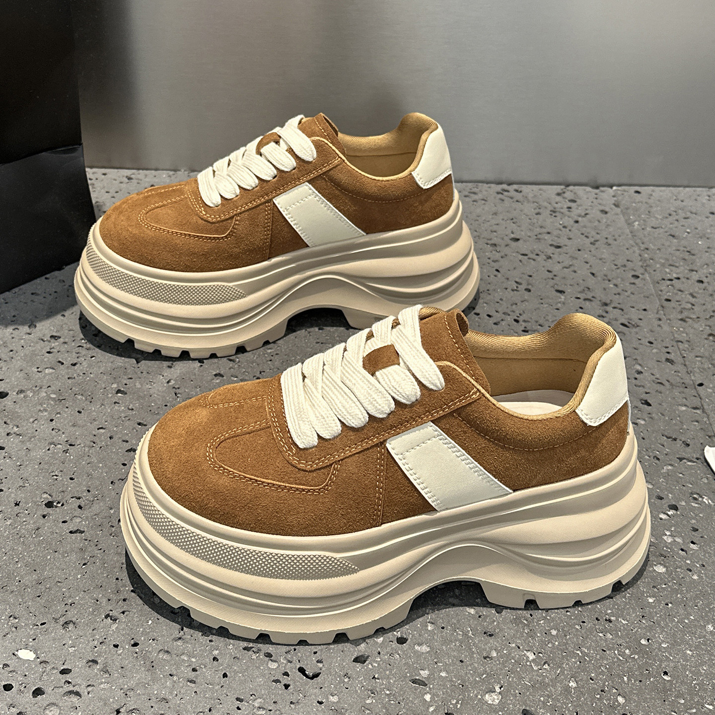 欧洲站真皮复古德训鞋女2025秋季新款爆款厚底增高8cm运动休闲鞋,淘宝优惠券,粉丝福利购,淘宝优惠卷