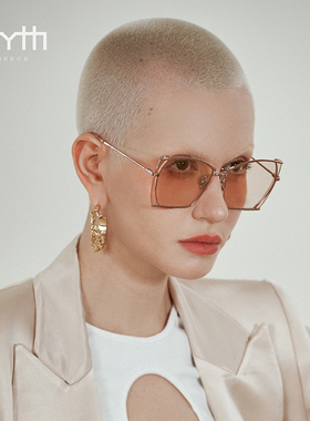希腊新潮钛金太阳镜几何大框修脸